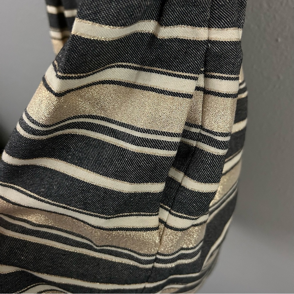 J. Crew Metallic Gold Striped Fit & Flare Mini Dress Size 2 Cocktail Party Glam - Picture 5 of 13